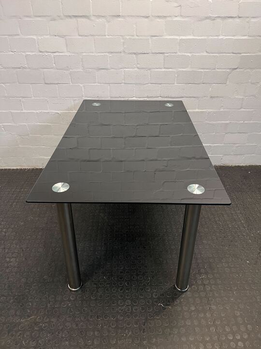 Glass Dining Room Table with Steel Legs (Width: 150cm) (Height: 74cm)