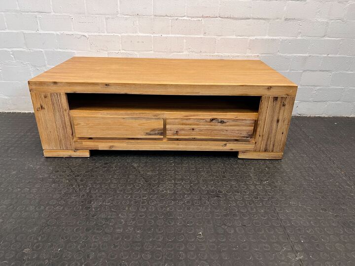 Palma Natural Wooden Coffee Table with Two Drawers (Width: 140cm) (Height: 46cm)