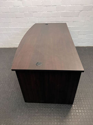 Dark Brown Wooden Bow Top Office Desk (Width: 90cm) (Height: 75cm)