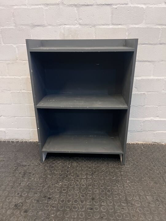 Gray Two Tier Bookshelf with Wooden Frame on Top (Minor Scratched Paint) - REDUCED