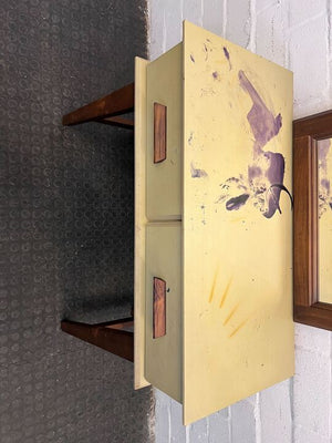 Creamy Wooden Vanity Table with Two Drawers & Mirror (Contains Paint Marks)