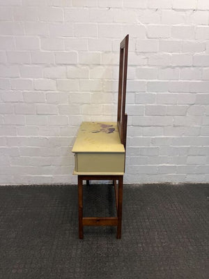 Creamy Wooden Vanity Table with Two Drawers & Mirror (Contains Paint Marks)