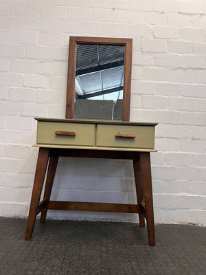 Creamy Wooden Vanity Table with Two Drawers & Mirror (Contains Paint Marks)