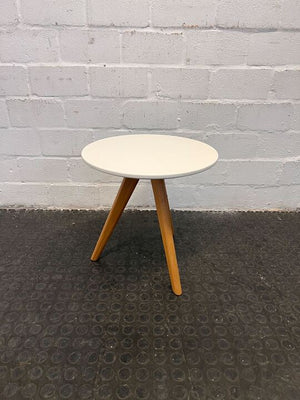 White Oval Coffee Table  with Tripod Wooden Legs (Width: 40cm) (Height: 41cm)