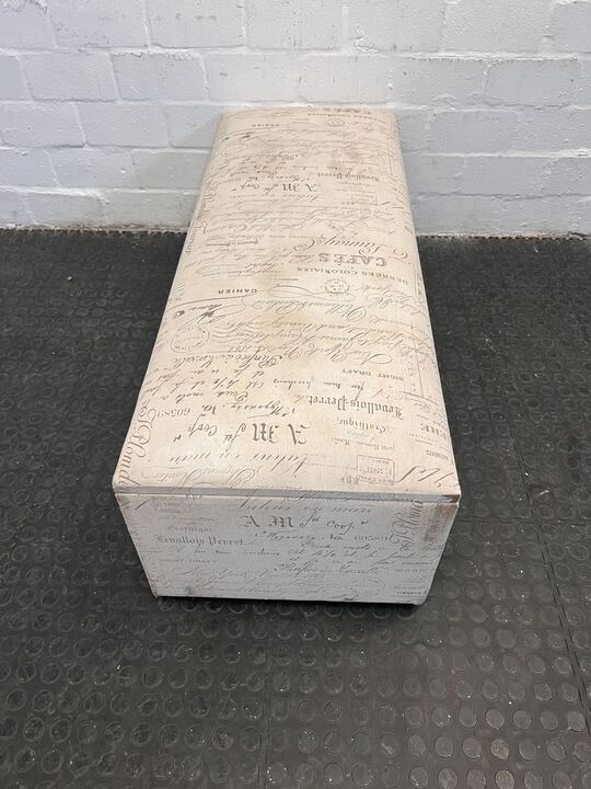 White Storage Ottoman with Printed Decorative Writings - PRICE DROP