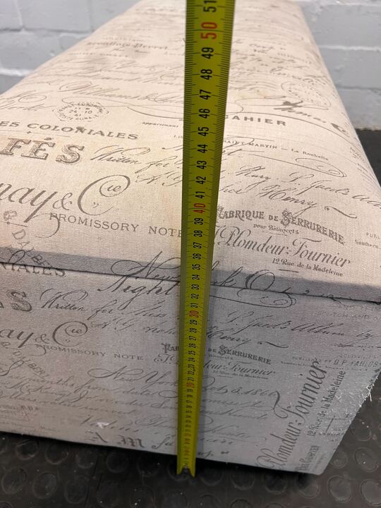 White Storage Ottoman with Printed Decorative Writings - PRICE DROP