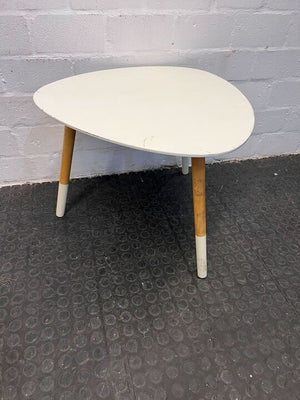 White Oval Egg Shaped Side Table with Wooden Tripod Legs