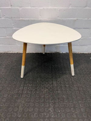 White Oval Egg Shaped Side Table with Wooden Tripod Legs