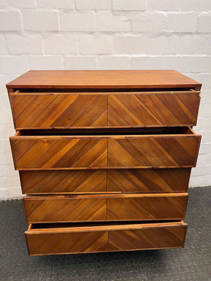 Handmade by Artisans Wooden Five Tier Chest of Drawers (Wood Chipped on One Drawer)