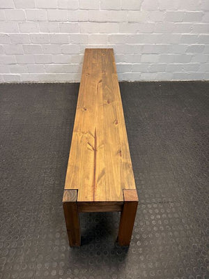 Long Brown Wooden Dining Bench