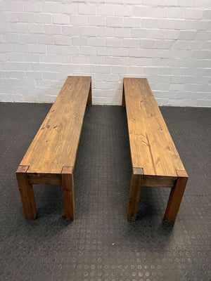 Long Brown Wooden Dining Bench