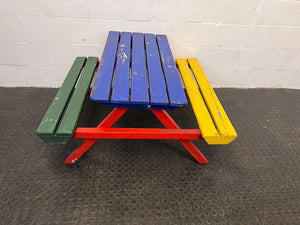 Multicoloured Wooden Outdoor Bench (Paint Scratched)