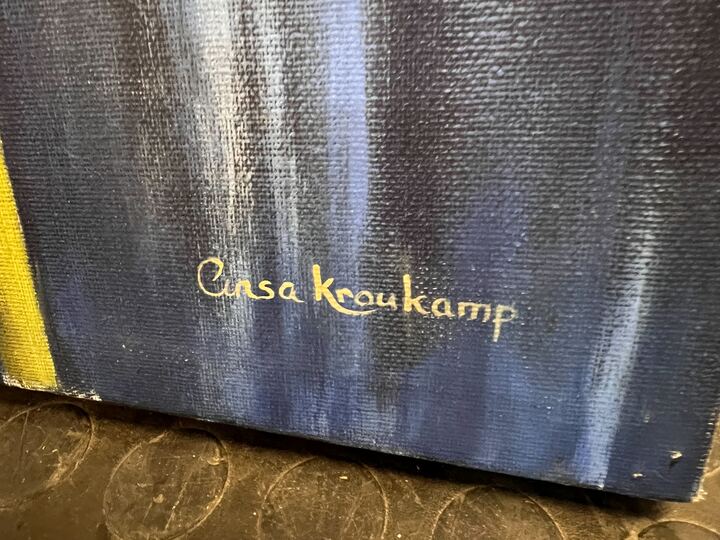 White Lily Flower Against Blue Background Painting by Einsa Kroukamp (Width: 33cm) (Height: 92cm) - 2ndhandwarehouse.com