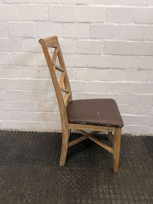 Macedon Wooden Dining Chair with Scratched Dark Brown Fabric Seat