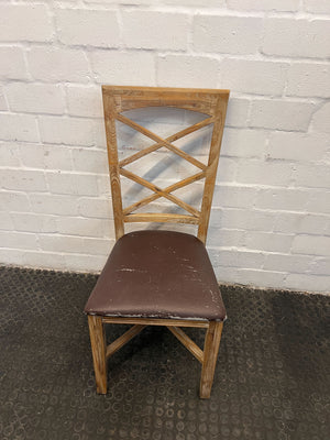 Macedon Wooden Dining Chair with Scratched Dark Brown Fabric Seat