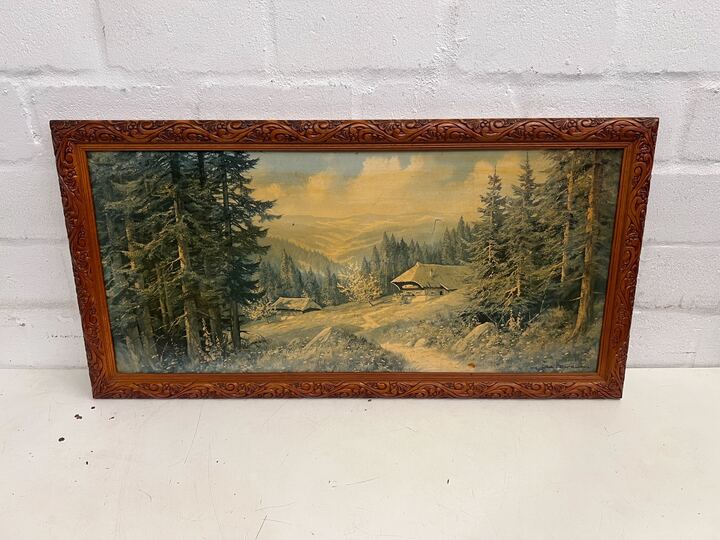 Mountain Valley Landscape Patterned Wooden Frame Print (Width: 86.5cm) (Height: 44cm)