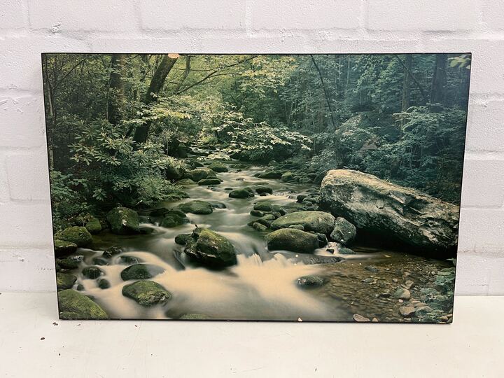 Nature River Stream Photo Print in Wooden Frame (Damaged) (Width: 88cm) (Height: 58cm) - 2ndhandwarehouse.com
