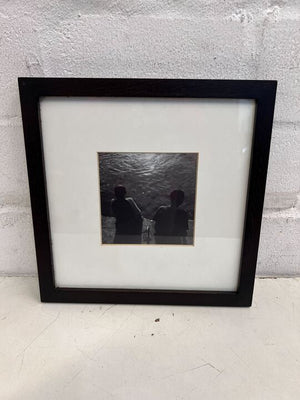 Small Monochrome Kids at a Rock Pool Framed Picture (Width: 30cm) (Height: 30cm)