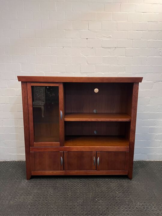 Modern Wooden TV Cabinet with Glass Display Door