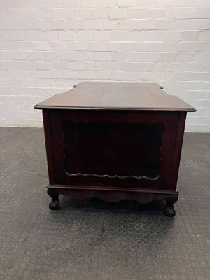 Antique Six Drawer Ebony Wooden Large Desk (Glass Top Cracked) (Width: 152cm) (Height: 78cm)