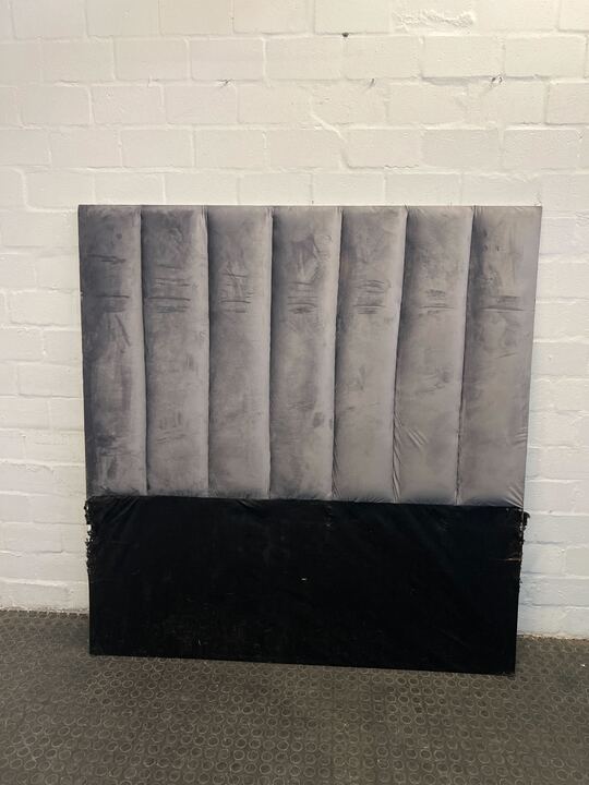 Gray Stella Vertical Velvet Double Sized Headboard (Minor Side Fabric Wear) - REDUCED
