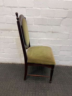 Wooden Dining Chair with Green Velvet Seat (Left Backrest Handle Broken Off)