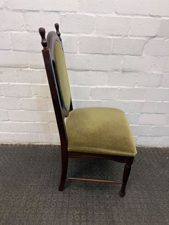Wooden Dining Chair with Green Velvet Seat (Back Frame Material Needs Fixing) - PRICE DROP