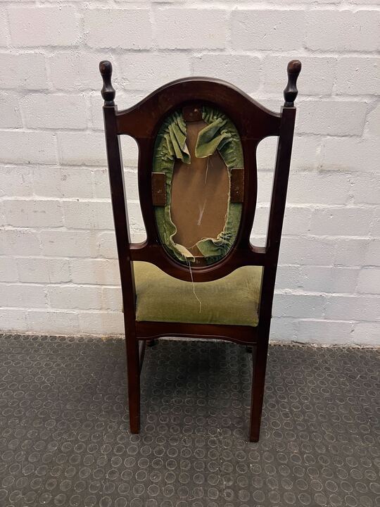 Wooden Dining Chair with Green Velvet Seat (Back Frame Material Needs Fixing) - PRICE DROP