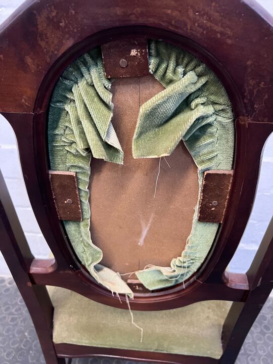 Wooden Dining Chair with Green Velvet Seat (Back Frame Material Needs Fixing) - PRICE DROP