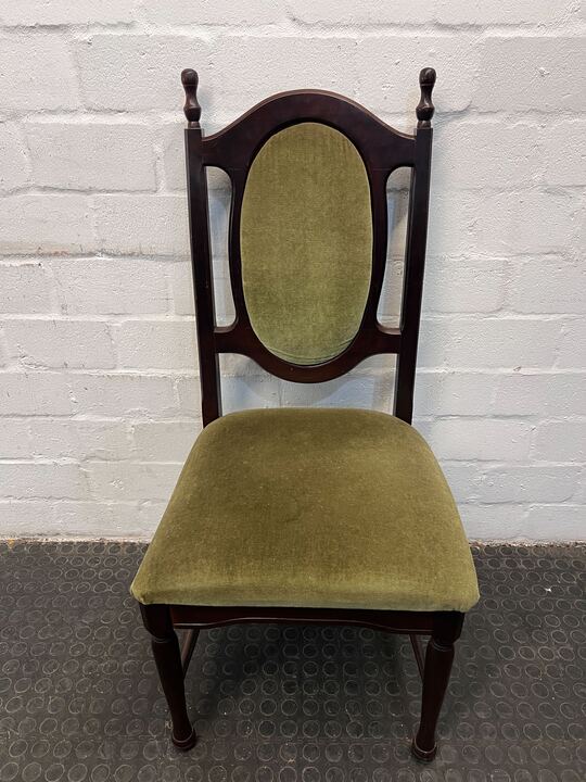 Wooden Dining Chair with Green Velvet Seat (Back Frame Material Needs Fixing)