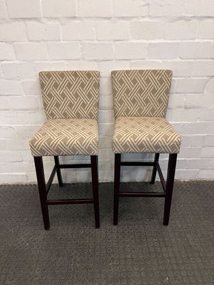 Dark Brown Wooden Barstool with Morocco Patterned Seating