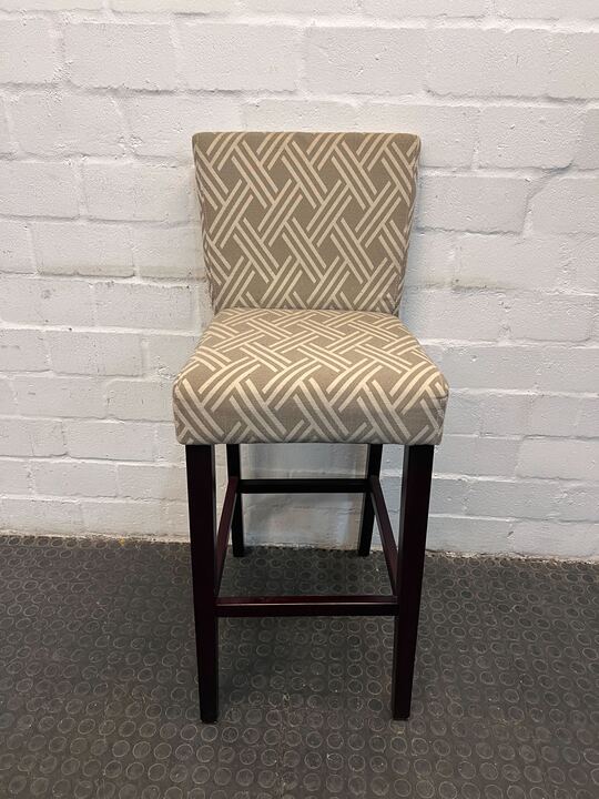 Dark Brown Wooden Barstool with Morocco Patterned Seating - PRICE DROP