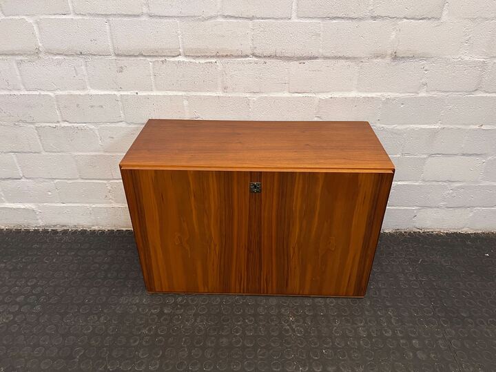 Vintage Walnut Veneer Mid Century Horizontal Wall Cabinet - REDUCED