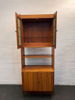 Italian Modern Walnut Veneer Media Cabinet (with Plug Opening & Glass Shelving)