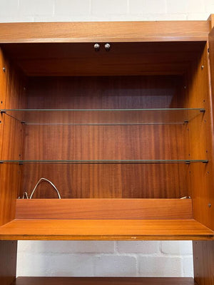 Italian Modern Walnut Veneer Media Cabinet (with Plug Opening & Glass Shelving)