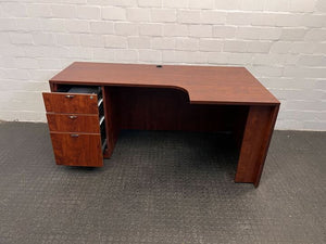 Dark Brown Mahogany L-Shaped Office Desk with Three Drawers (Width: 168cm)(Height: 75cm)