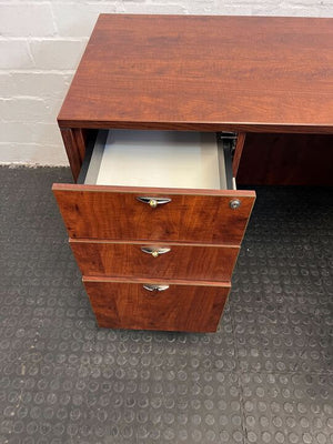 Dark Brown Mahogany L-Shaped Office Desk with Three Drawers (Width: 168cm)(Height: 75cm)