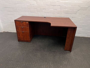 Dark Brown Mahogany L-Shaped Office Desk with Three Drawers (Width: 168cm)(Height: 75cm)