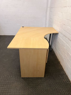 Light Brown L-Shaped Wooden  Desk with Two Drawers (Width: 171cm)(Height: 73cm)