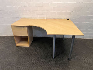 Light Brown L-Shaped Wooden  Desk with Two Drawers (Width: 171cm)(Height: 73cm)