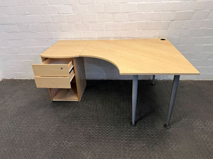 Light Brown L-Shaped Wooden  Desk with Two Drawers (Width: 171cm)(Height: 73cm)