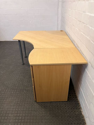 Light Brown L-Shaped Wooden Desk with Four Drawers (Width: 171cm)(Height: 73cm)