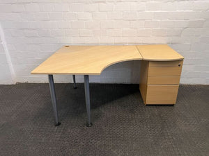 Light Brown L-Shaped Wooden Desk with Four Drawers (Width: 171cm)(Height: 73cm)