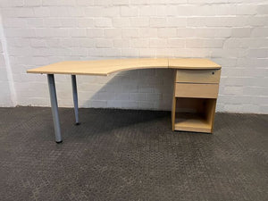 Light Brown Arrow Shaped Multi Cluster Desk with Two Drawers (Width: 171cm)(Height: 74cm)