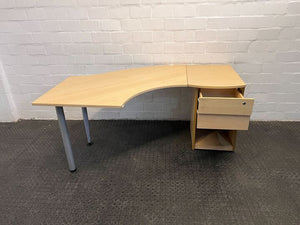 Light Brown Arrow Shaped Multi Cluster Desk with Two Drawers (Width: 171cm)(Height: 74cm)