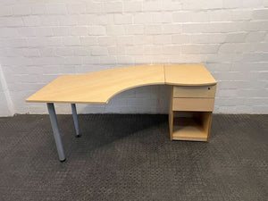 Light Brown Arrow Shaped Multi Cluster Desk with Two Drawers (Width: 171cm)(Height: 74cm)