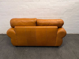 Tan Leather Master Two Seater Couch with Studded Arm Rest