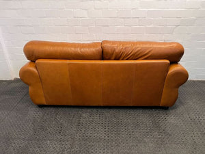 Tan Leather Master Three Seater Couch with Studded Arm Rest