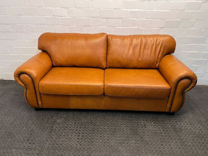 Tan Leather Master Three Seater Couch with Studded Arm Rest