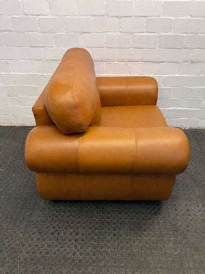 Tan Leather Master One Seater Couch with Studded Arm Rest